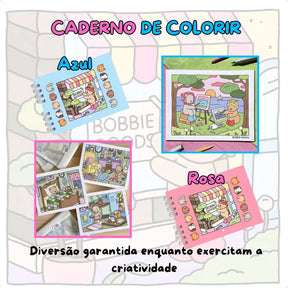Cadernos de colorir Bobbie Goods com capas ilustradas e temas diversos