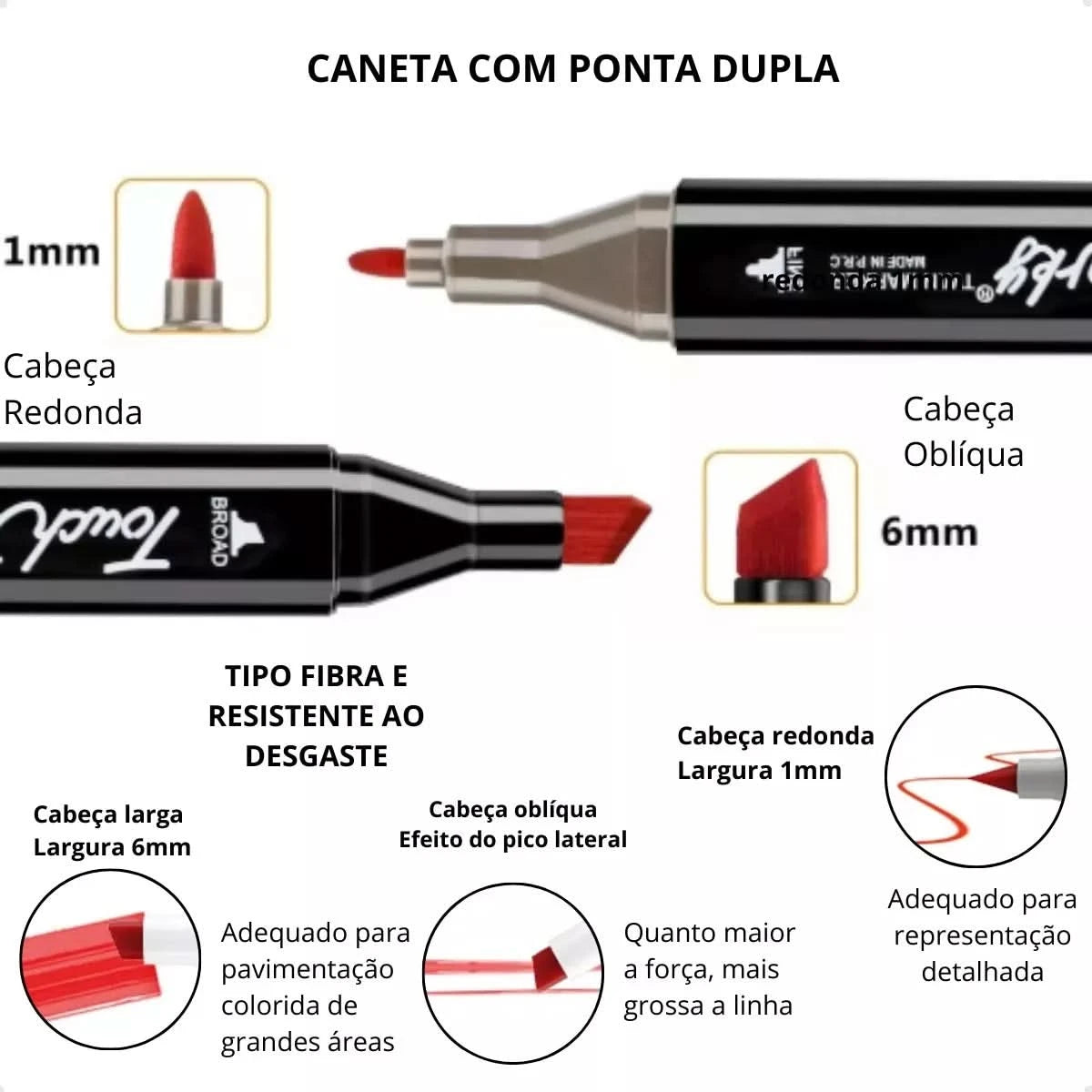 Caneta touch dupla ponta Bobbie Goods com marcador e traço fino
