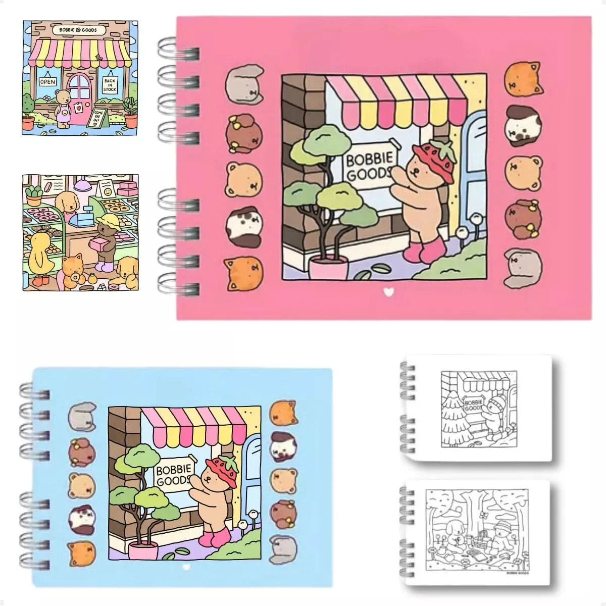 Livros Bobbie Goods com capa dura e laminação holográfica, modelos criativos para colorir