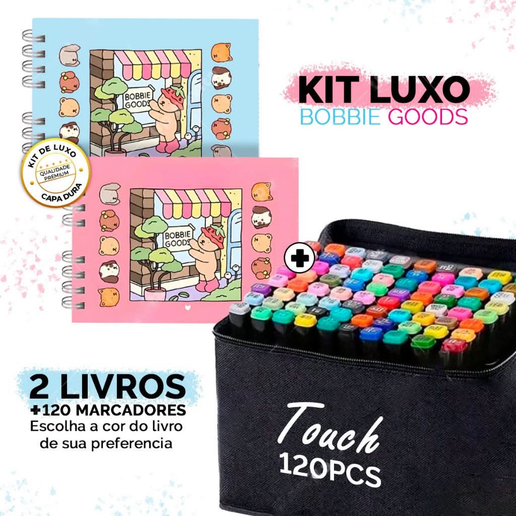 Kit Bobbie Goods de luxo com livros de colorir e canetas touch duplas