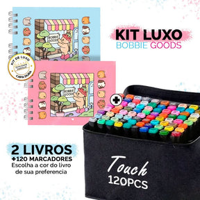 Kit Bobbie Goods de luxo com livros de colorir e canetas touch duplas